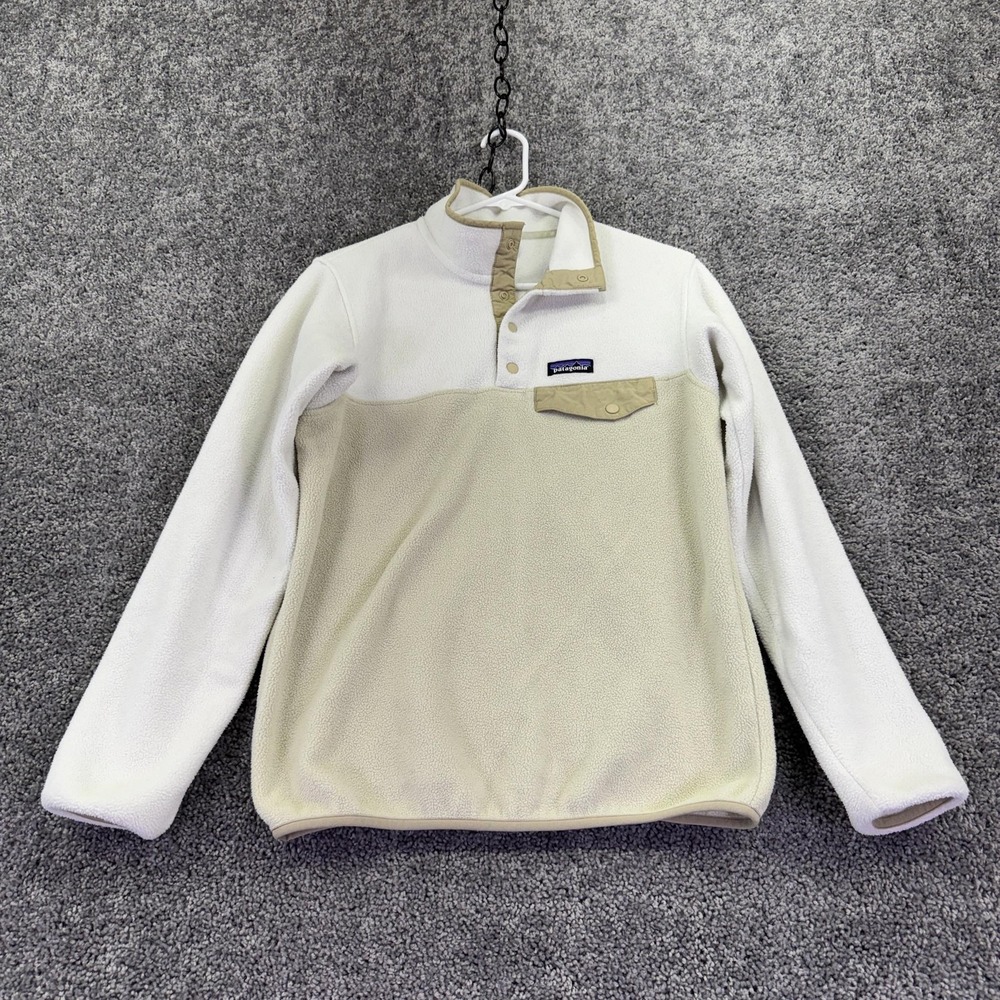 Patagonia Sweater Womens Small Beige Synchilla Fleece Snap-T Mock Neck Pullover